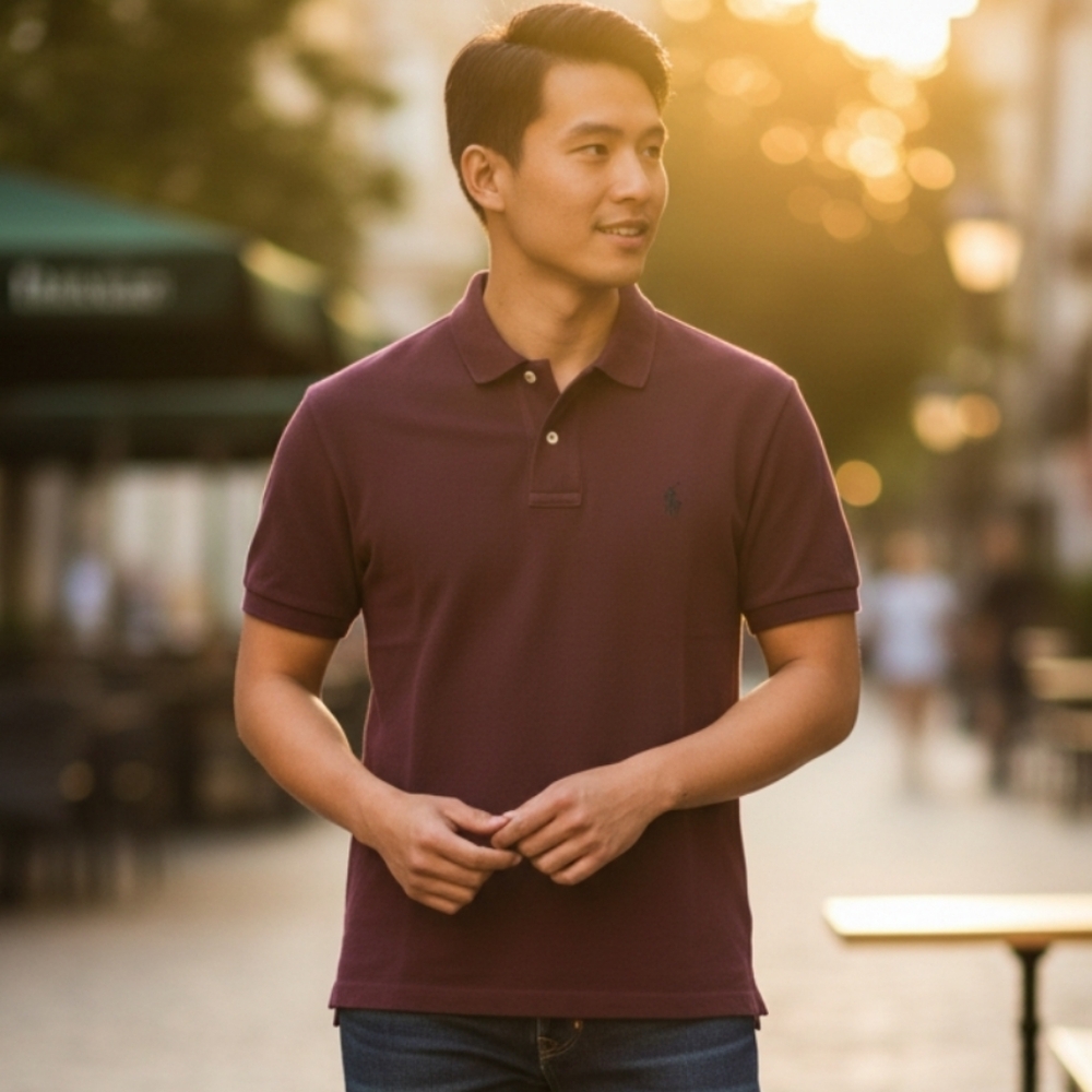 Men's Ralph Lauren Polo Shirt - Burgundy-Size-M